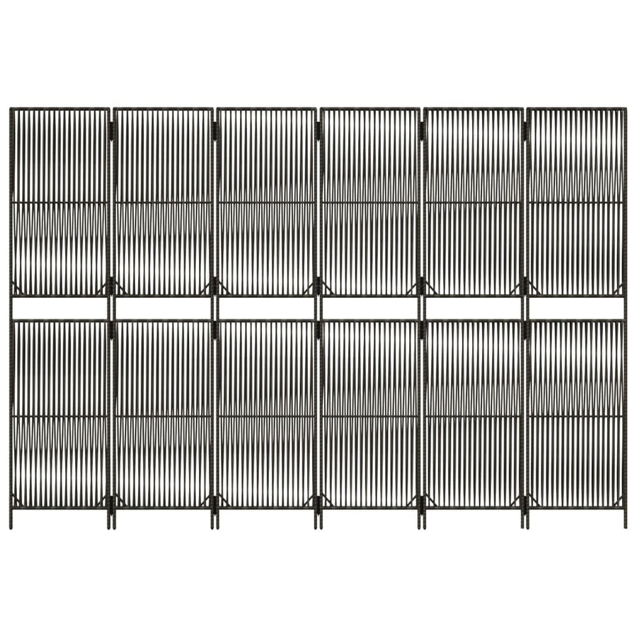 Kamerscherm 6 panelen poly rattan grijs 294 x 200 cm Lijngeweven