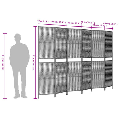 Kamerscherm 6 panelen poly rattan grijs 294 x 200 cm Lijngeweven