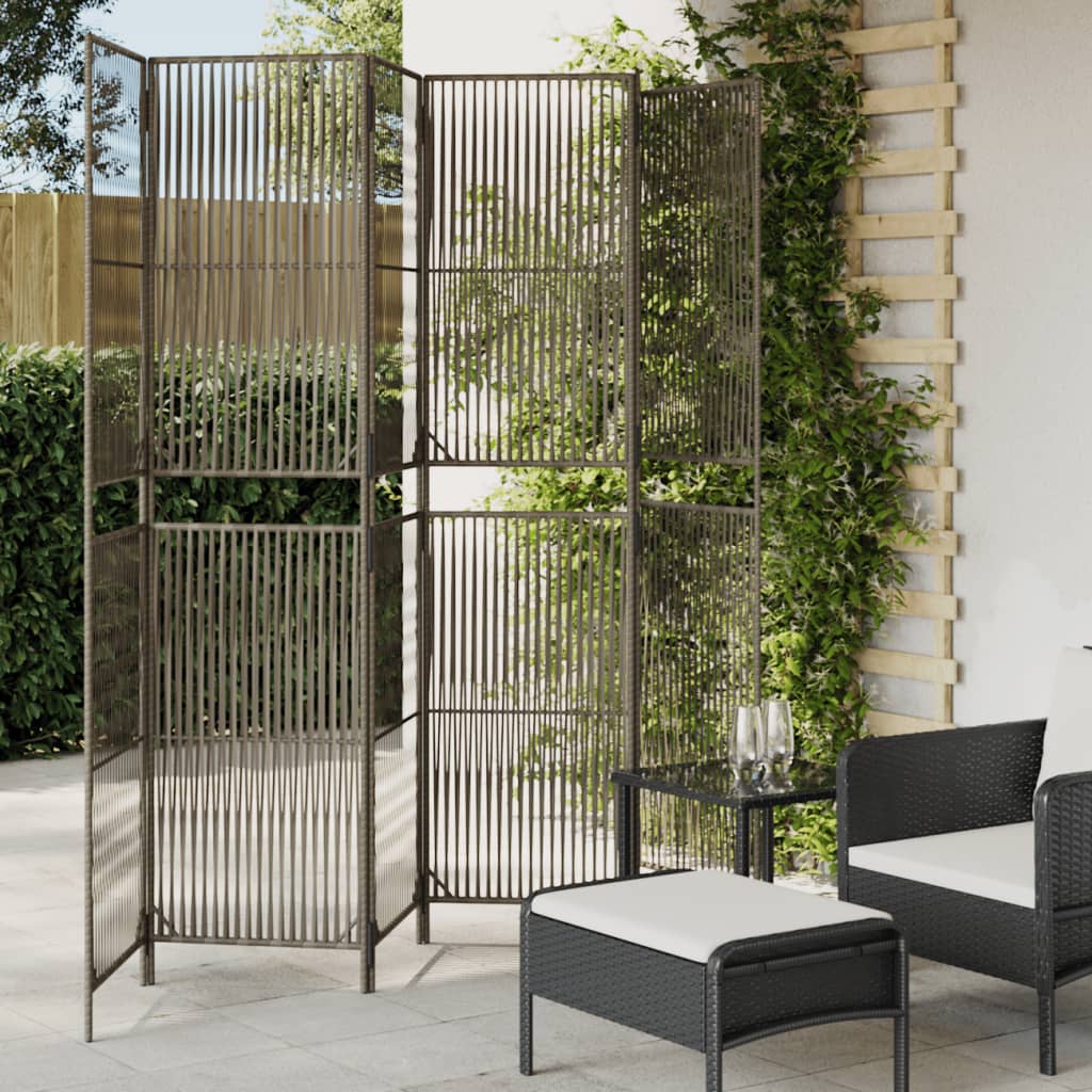 Kamerscherm 6 panelen poly rattan grijs 294 x 200 cm Lijngeweven