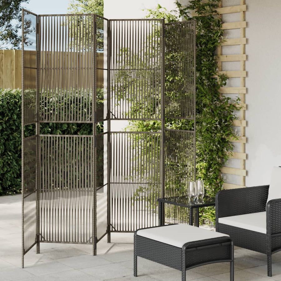 Kamerscherm 6 panelen poly rattan grijs 294 x 200 cm Lijngeweven