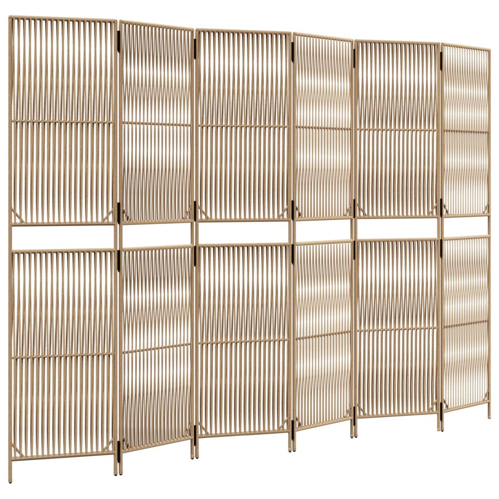 Kamerscherm 6 panelen poly rattan beige 294 x 200 cm Lijngeweven