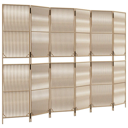 Kamerscherm 6 panelen poly rattan beige 294 x 200 cm Lijngeweven