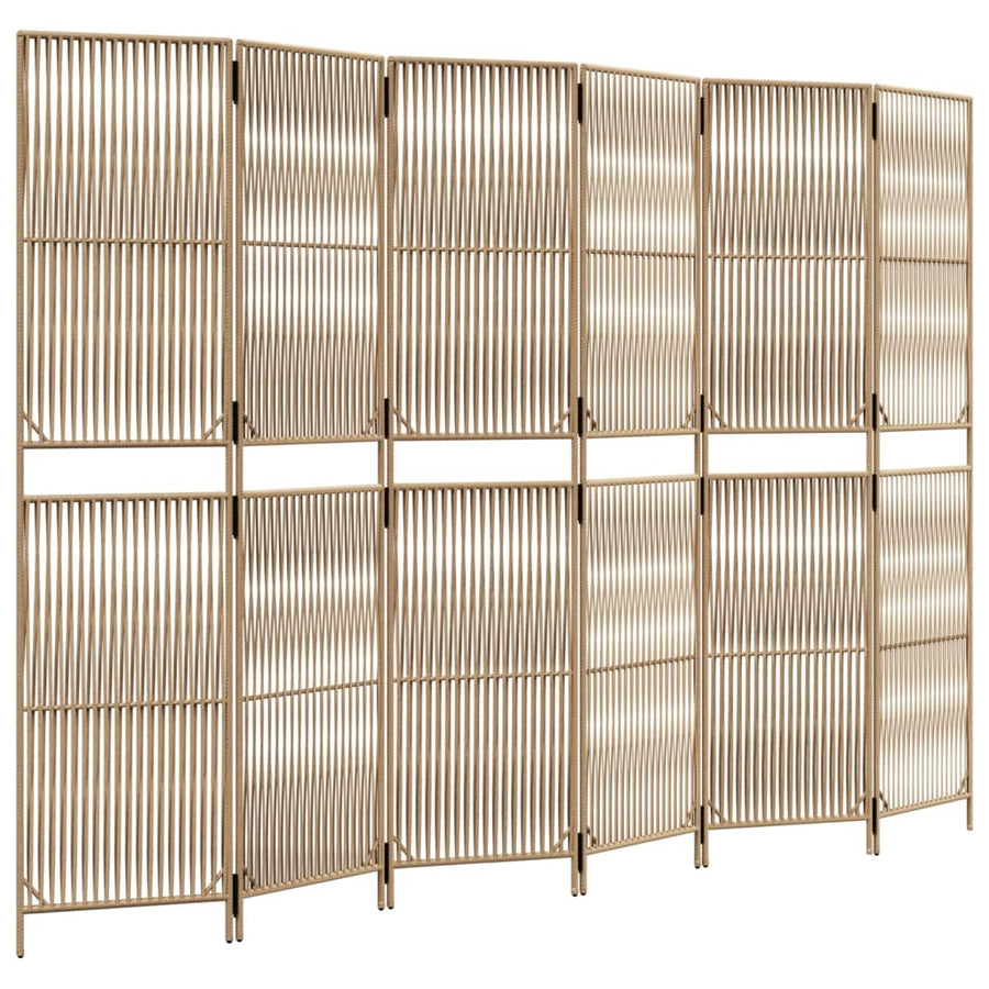 Kamerscherm 6 panelen poly rattan beige 294 x 200 cm Lijngeweven