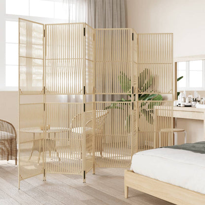 Kamerscherm 6 panelen poly rattan beige 294 x 200 cm Lijngeweven