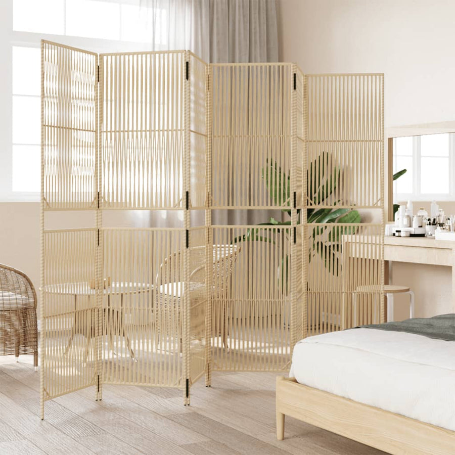Kamerscherm 6 panelen poly rattan beige 294 x 200 cm Lijngeweven
