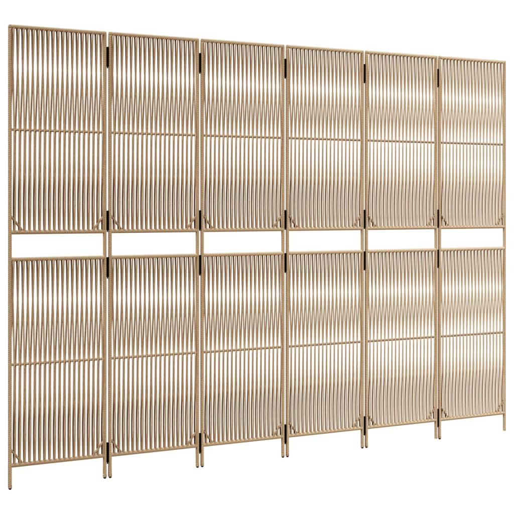 Kamerscherm 6 panelen poly rattan beige 294 x 200 cm Lijngeweven