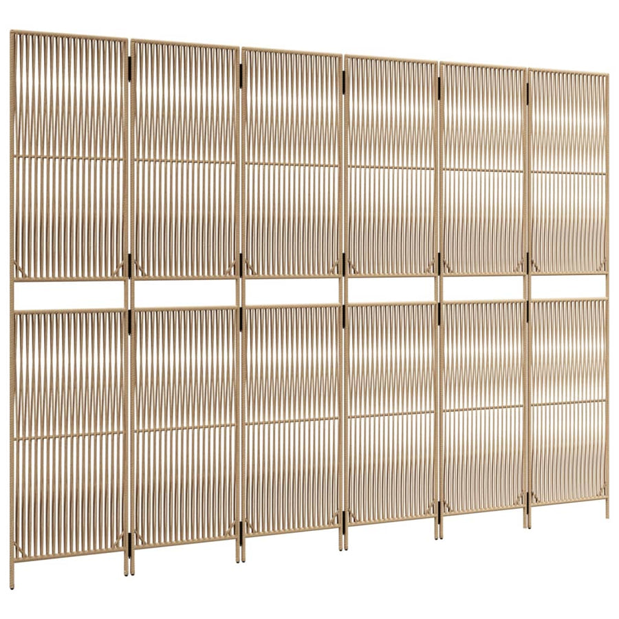 Kamerscherm 6 panelen poly rattan beige 294 x 200 cm Lijngeweven