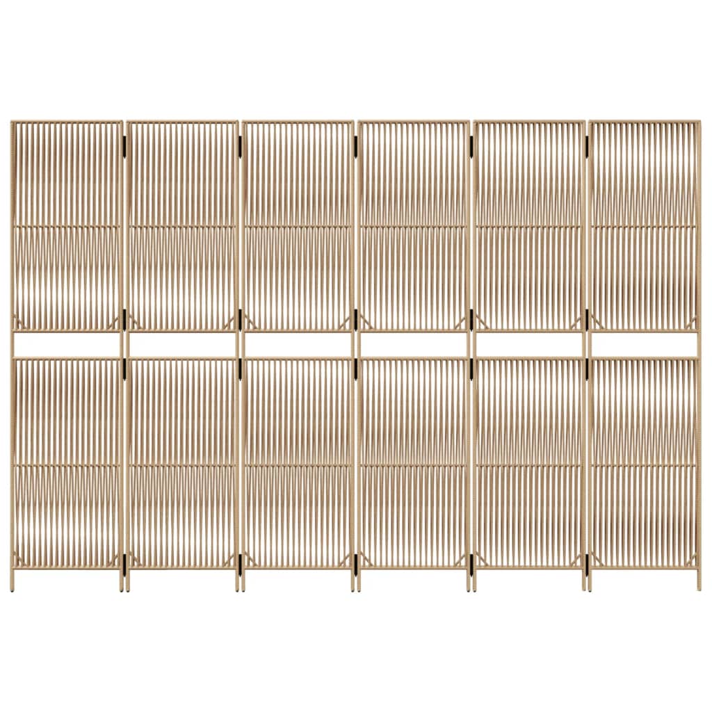 Kamerscherm 6 panelen poly rattan beige 294 x 200 cm Lijngeweven