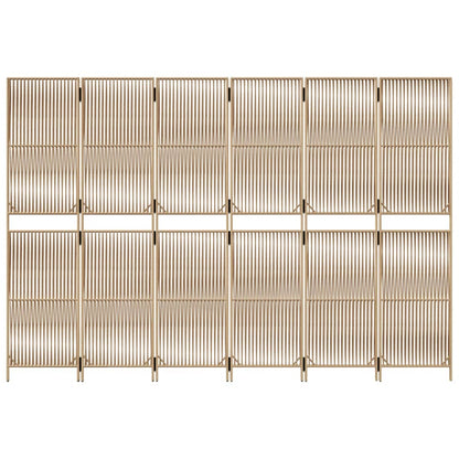 Kamerscherm 6 panelen poly rattan beige 294 x 200 cm Lijngeweven