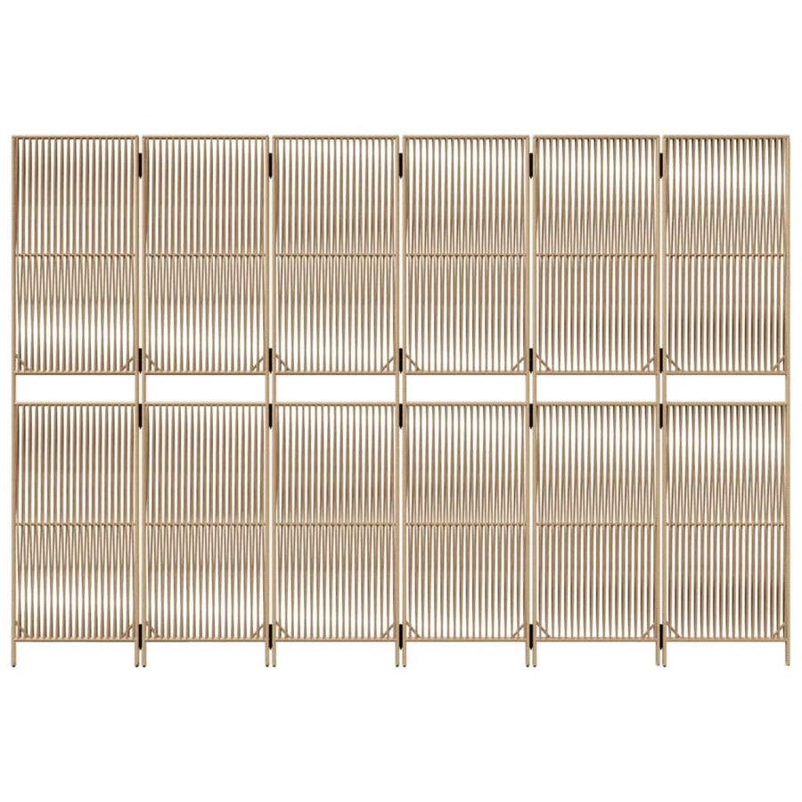 Kamerscherm 6 panelen poly rattan beige 294 x 200 cm Lijngeweven