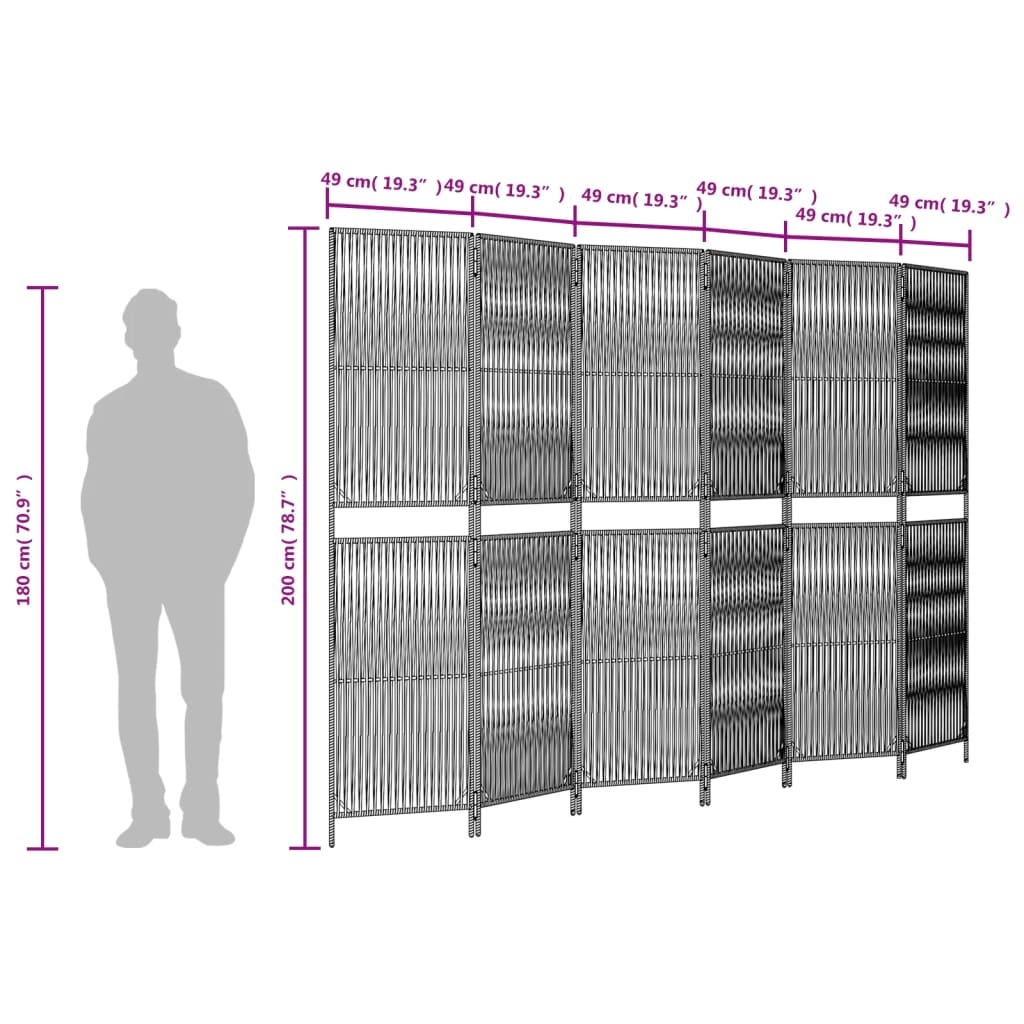 Kamerscherm 6 panelen poly rattan beige 294 x 200 cm Lijngeweven