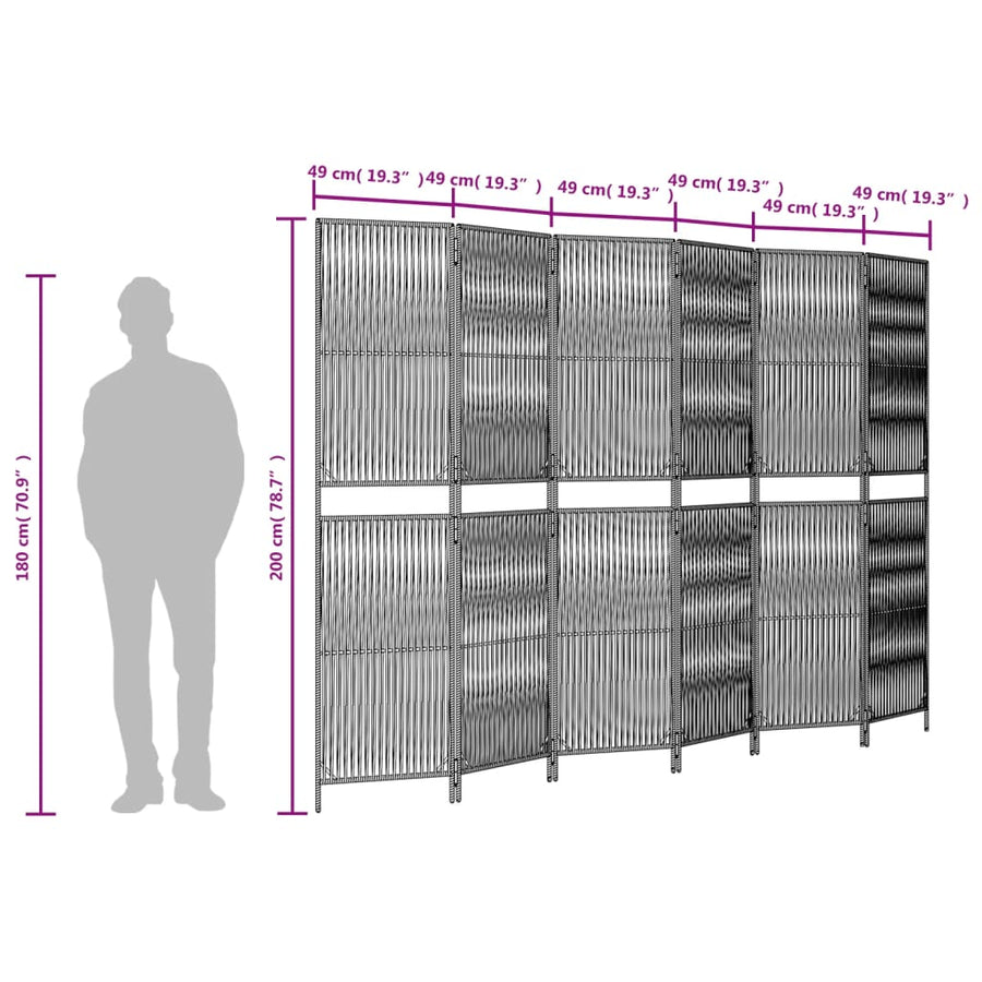 Kamerscherm 6 panelen poly rattan beige 294 x 200 cm Lijngeweven