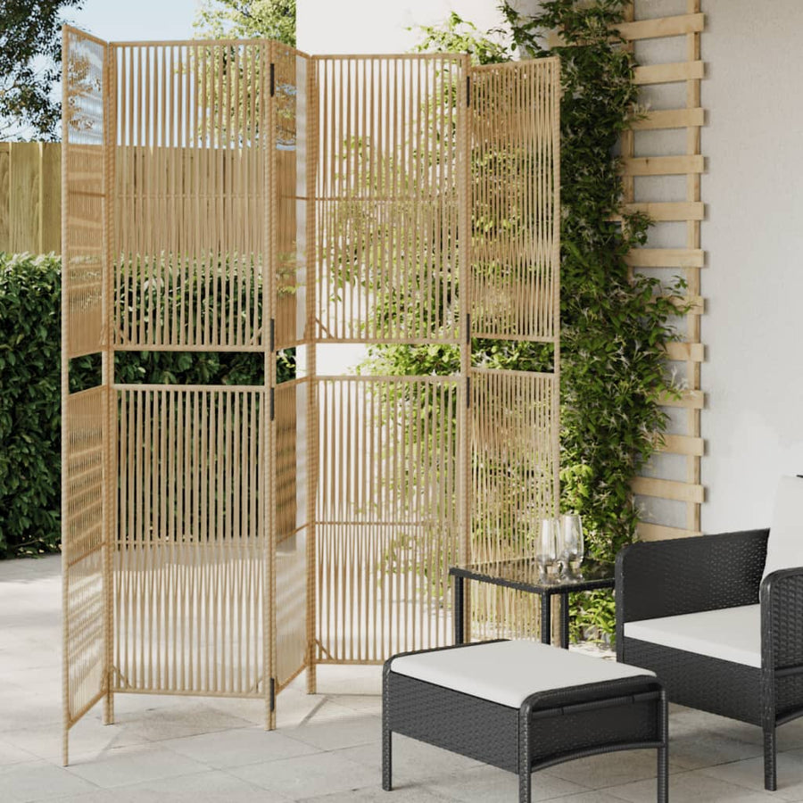 Kamerscherm 6 panelen poly rattan beige 294 x 200 cm Lijngeweven