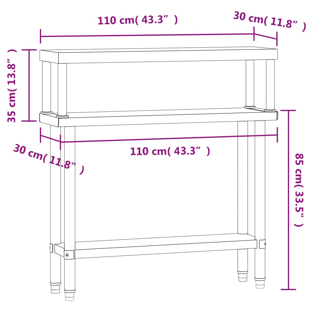 Keukenwerktafel met bovenschap 110x30x120 cm roestvrij staal