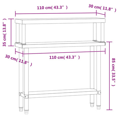Keukenwerktafel met bovenschap 110x30x120 cm roestvrij staal