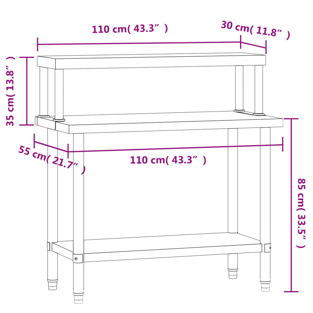 Keukenwerktafel Met Bovenschap 110X55X120 Cm Roestvrij Staal