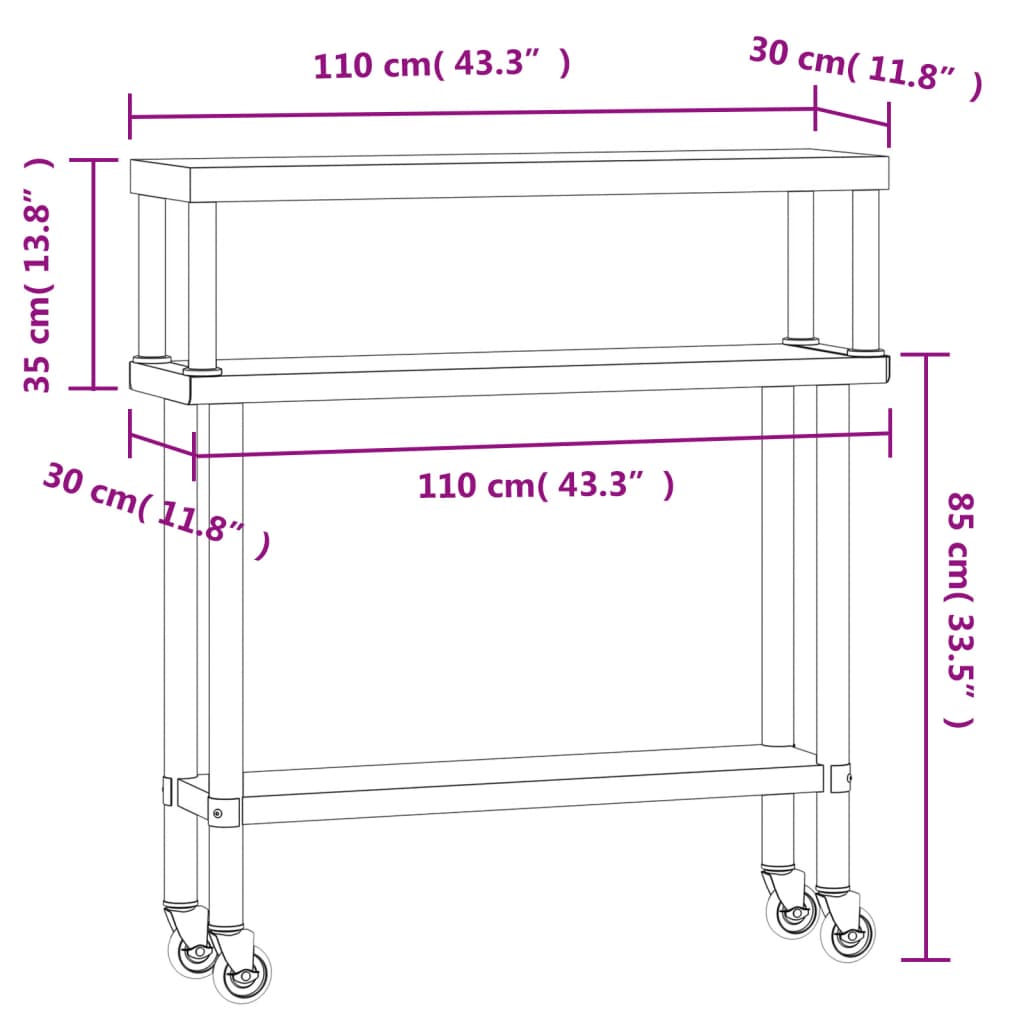 Keukenwerktafel met bovenschap 110x30x120 cm roestvrij staal