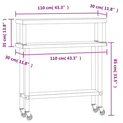 Keukenwerktafel met bovenschap 110x30x120 cm roestvrij staal
