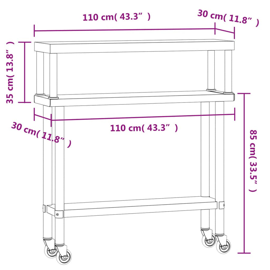 Keukenwerktafel met bovenschap 110x30x120 cm roestvrij staal