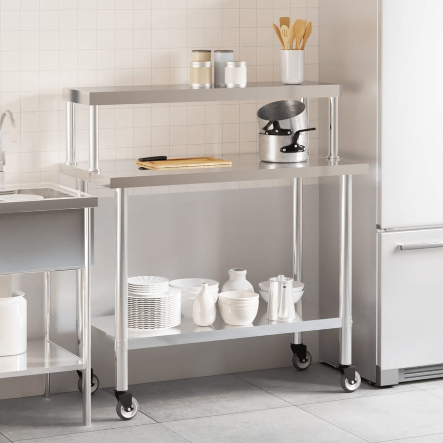 Keukenwerktafel Met Bovenschap 110X55X120 Cm Roestvrij Staal