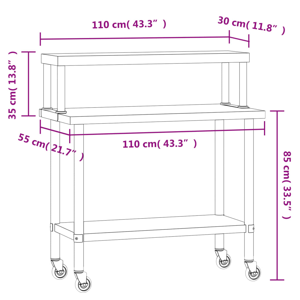 Keukenwerktafel Met Bovenschap 110X55X120 Cm Roestvrij Staal
