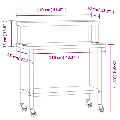 Keukenwerktafel Met Bovenschap 110X55X120 Cm Roestvrij Staal