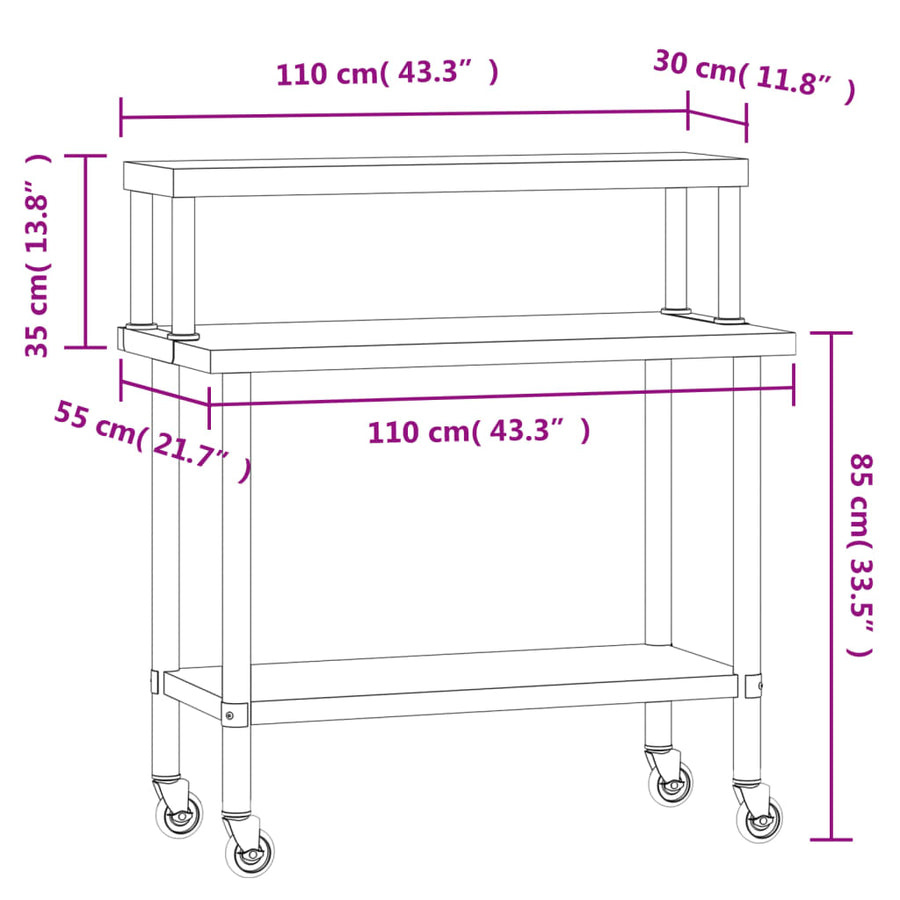 Keukenwerktafel Met Bovenschap 110X55X120 Cm Roestvrij Staal