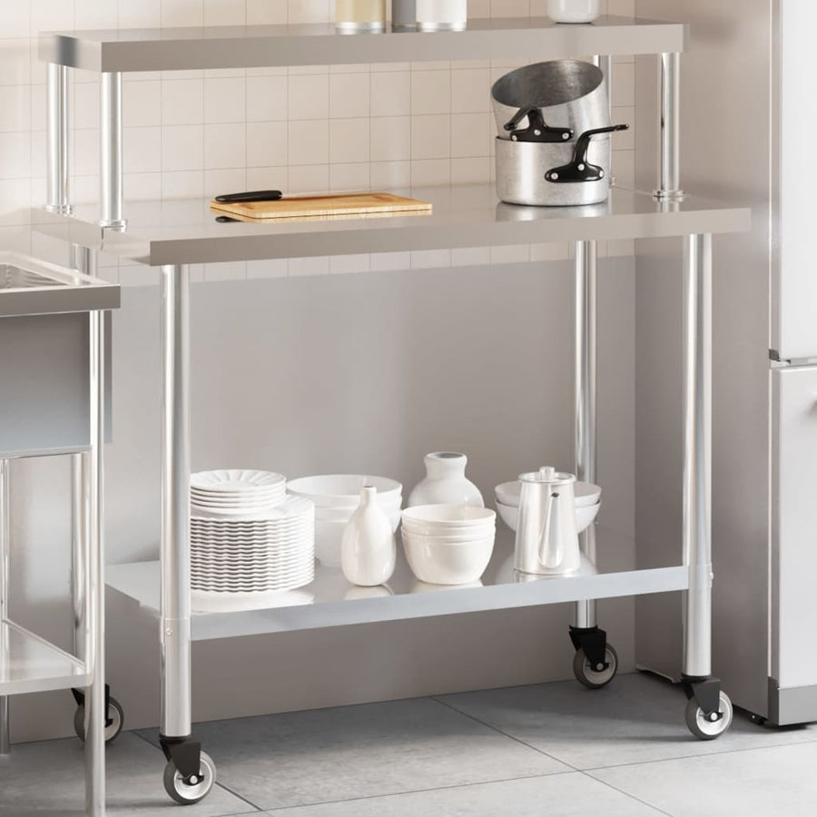 Keukenwerktafel Met Bovenschap 110X55X120 Cm Roestvrij Staal