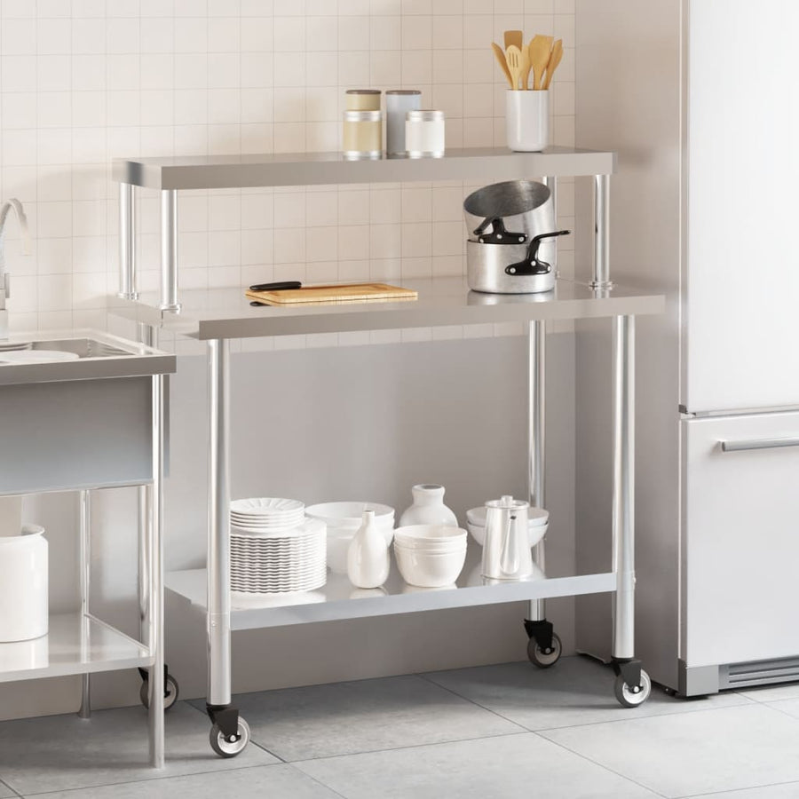 Keukenwerktafel met bovenschap 110x55x120 cm roestvrij staal