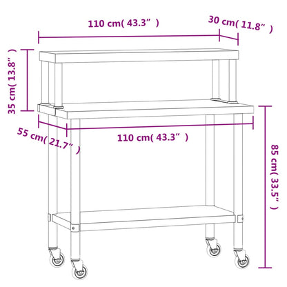 Keukenwerktafel met bovenschap 110x55x120 cm roestvrij staal