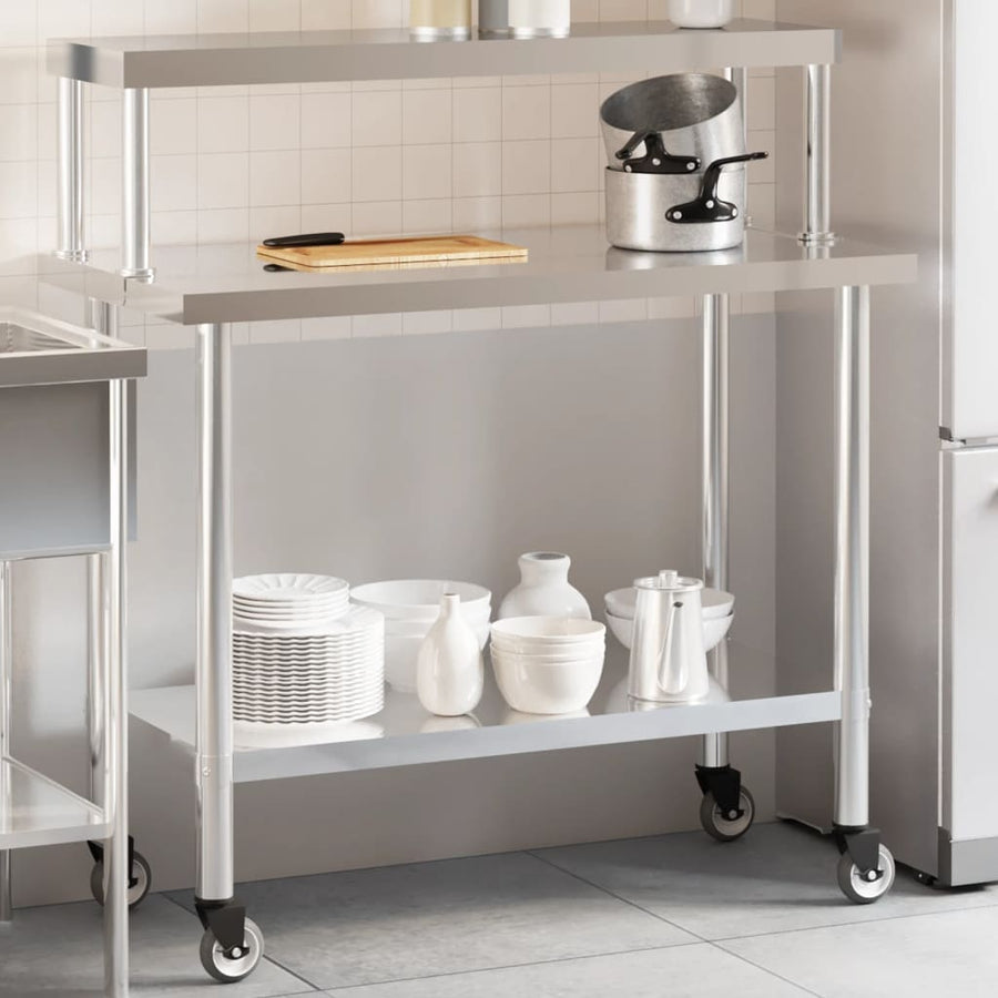 Keukenwerktafel met bovenschap 110x55x120 cm roestvrij staal