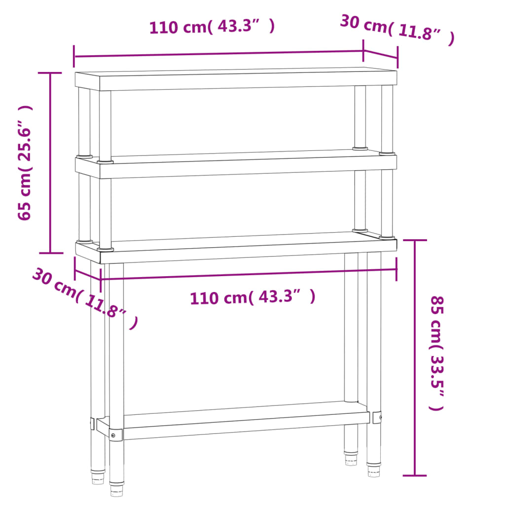 Keukenwerktafel Met Bovenschap 110X30X150 Cm Roestvrij Staal