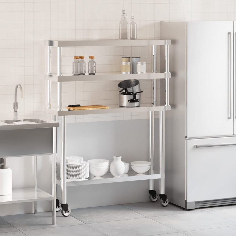 Keukenwerktafel met bovenschap 110x30x150 cm roestvrij staal