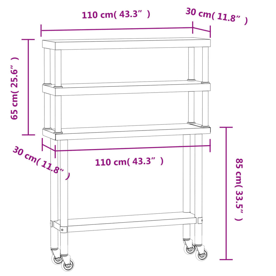 Keukenwerktafel met bovenschap 110x30x150 cm roestvrij staal