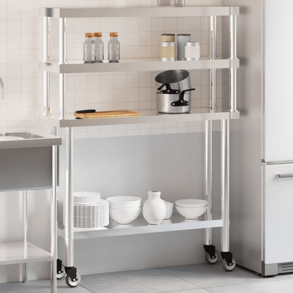 Keukenwerktafel met bovenschap 110x30x150 cm roestvrij staal