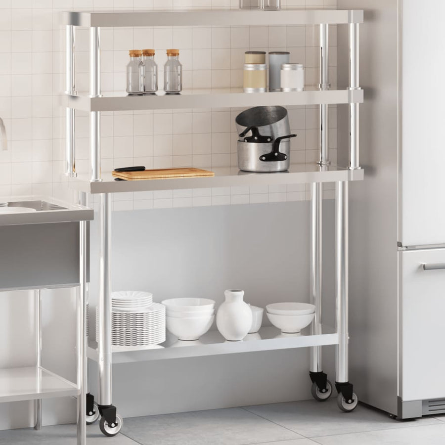 Keukenwerktafel met bovenschap 110x30x150 cm roestvrij staal