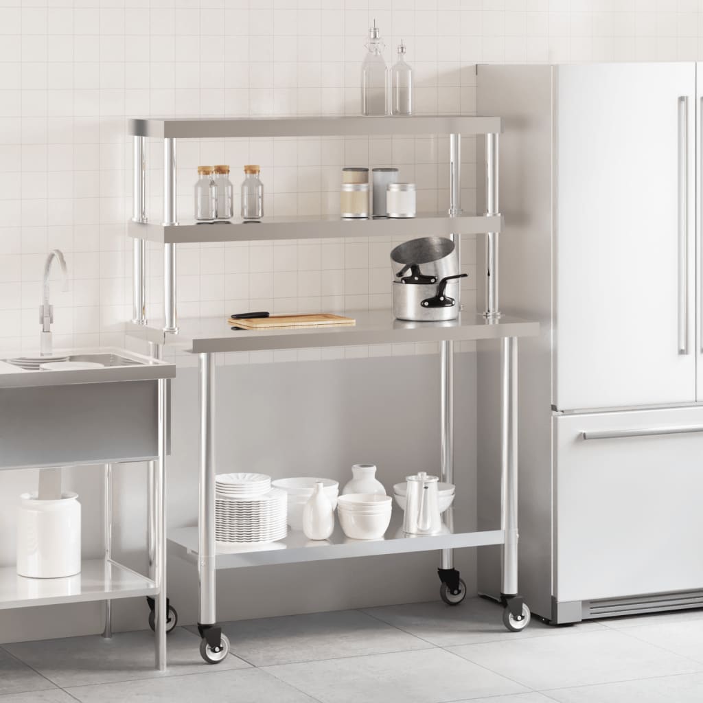 Keukenwerktafel met bovenschap 110x55x150 cm roestvrij staal