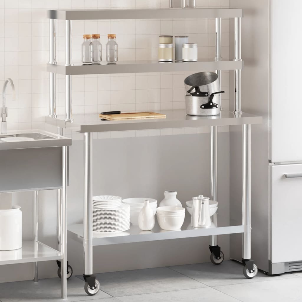 Keukenwerktafel met bovenschap 110x55x150 cm roestvrij staal