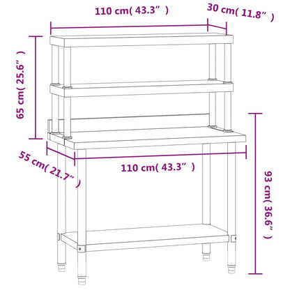 Keukenwerktafel Met Bovenschap 110X55X150 Cm Roestvrij Staal
