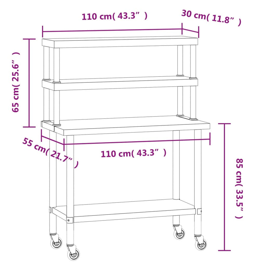 Keukenwerktafel Met Bovenschap 110X55X150 Cm Roestvrij Staal