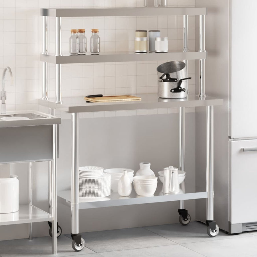 Keukenwerktafel Met Bovenschap 110X55X150 Cm Roestvrij Staal