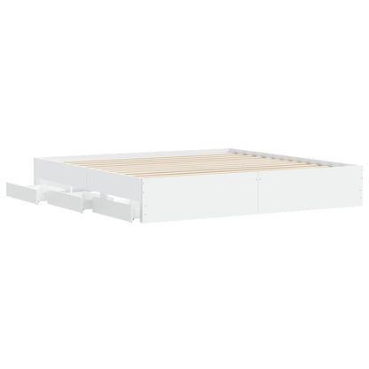Bedframe met lades bewerkt hout wit 200x200 cm