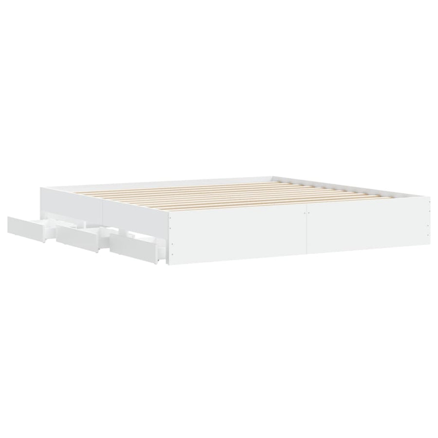 Bedframe met lades bewerkt hout wit 200x200 cm