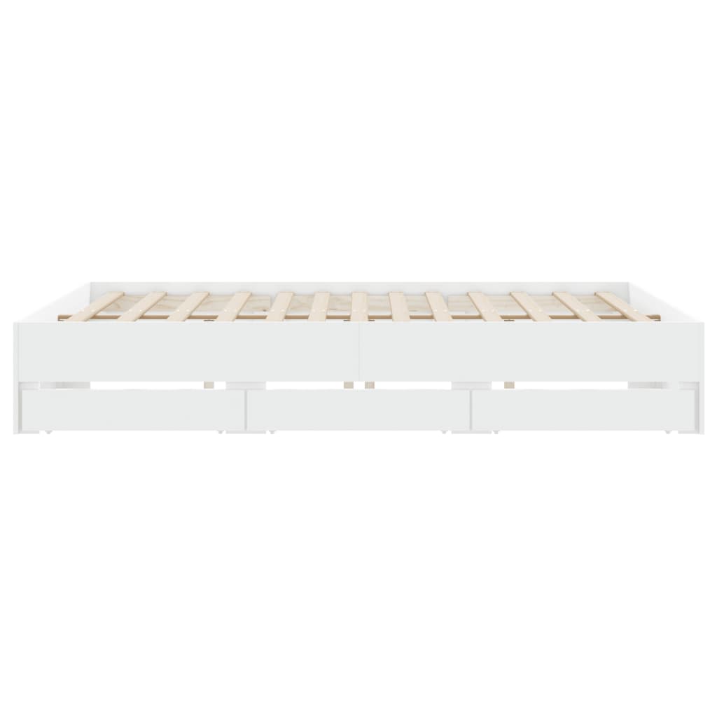 Bedframe met lades bewerkt hout wit 200x200 cm