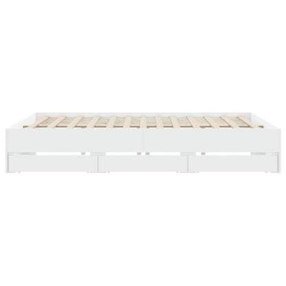 Bedframe met lades bewerkt hout wit 200x200 cm