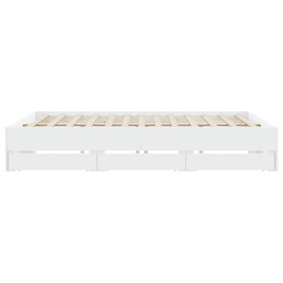 Bedframe met lades bewerkt hout wit 200x200 cm