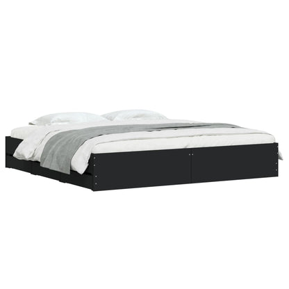 Bedframe met lades bewerkt hout zwart 200x200 cm