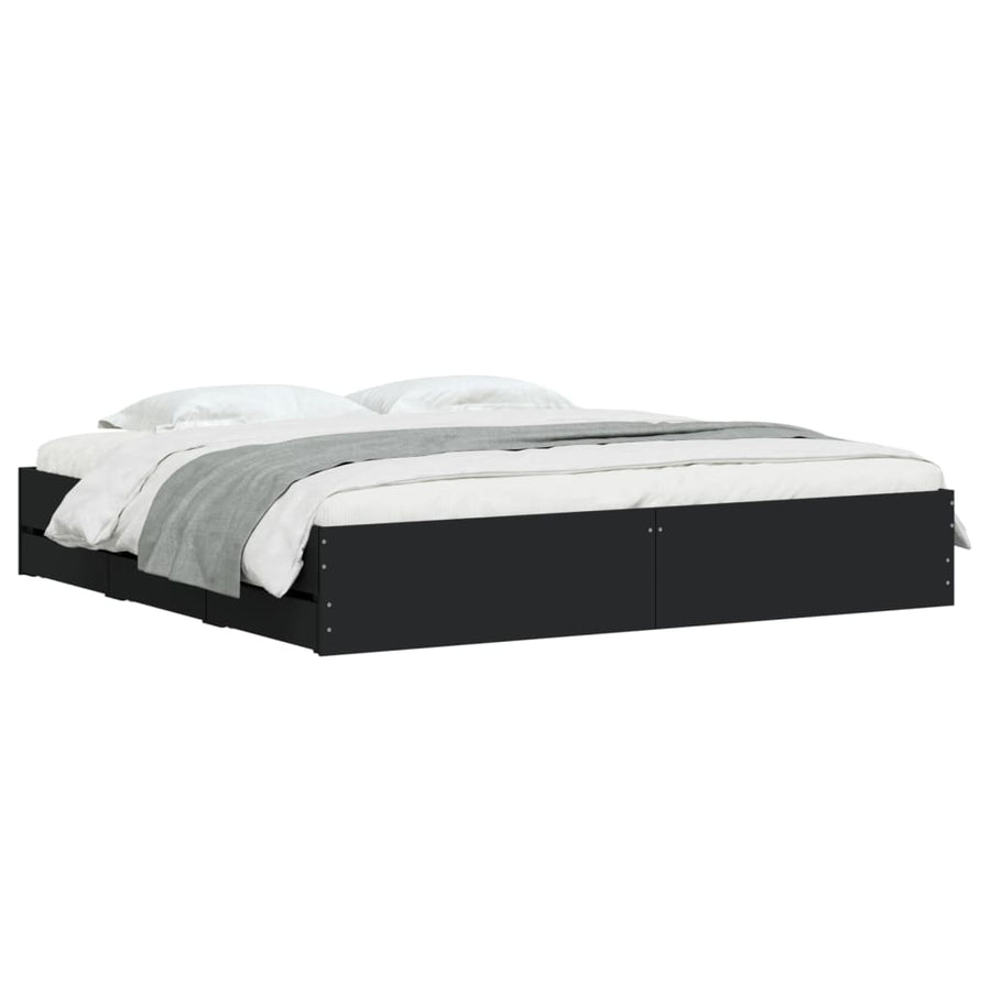 Bedframe met lades bewerkt hout zwart 200x200 cm
