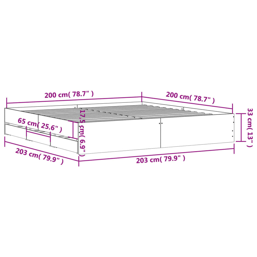 Bedframe met lades bewerkt hout sonoma eikenkleurig 200x200 cm