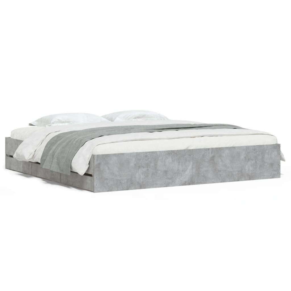 Bedframe met lades bewerkt hout betongrijs 200x200 cm
